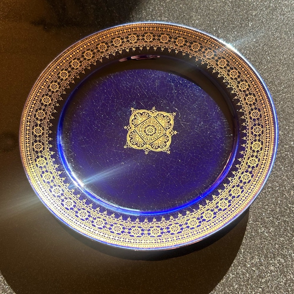 Vintage Cobalt Blue Utzschneider & Sarreguemines Gold Encrusted Porcelain Plate